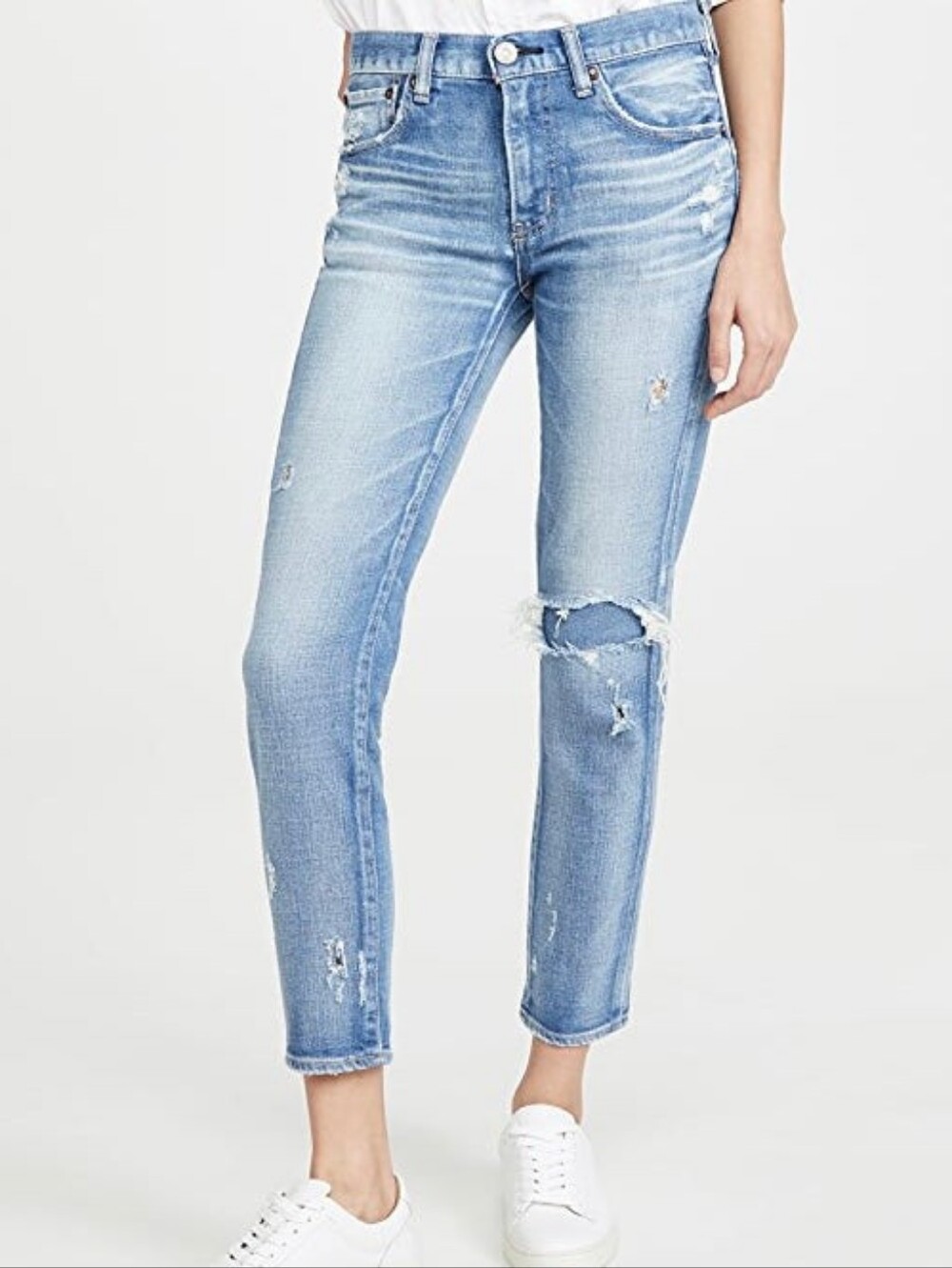 Moussy Lenwood Light Wash Distressed Cropped Jeans 24